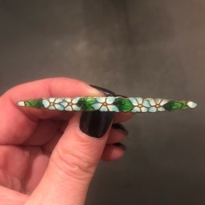 🌸VTG Blue & Green Cloisonné Bar Pin